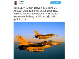 Kuzey Irak’ta 3 terörist etkisiz hale getirildi