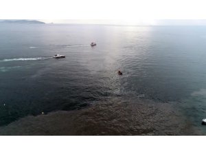 Helikopterin düştüğü Bostancı Sahili’ndeki çalışmalar havadan görüntülendi
