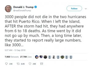 Trump: “Porto Rico’da 3 bin kişi ölmedi”