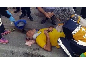 Tersten gelen motosiklet yaşlı adama çarptı