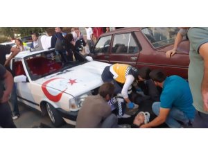 Bisikletteki kadın çarpmanın etkisiyle otomobilin tavanına uçtu
