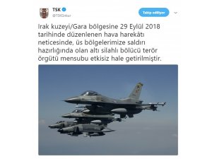 Kuzey Irak’ta 6 terörist etkisiz hale getirildi