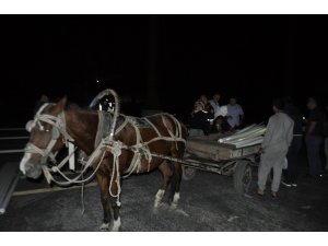 At arabalı hırsızları yakalayan polis, at arabasına binerek hırsızları emniyete götürdü
