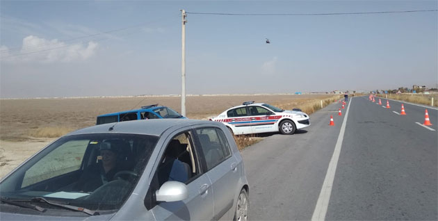 Konya'da helikopterle trafik denetimi