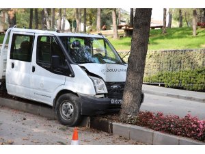 Kontrolden çıkan kamyonet çam ağacına çarparak durabildi