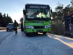 Halk otobüsü tankere çarptı: 3 yaralı