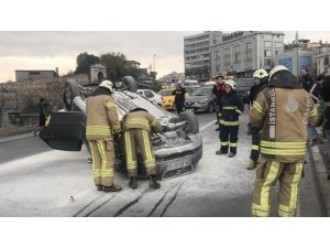 Atatürk Köprüsü’nde takla atan araç alev aldı: 1 yaralı