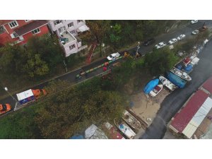 Sarıyer’de çöken yol havadan görüntülendi