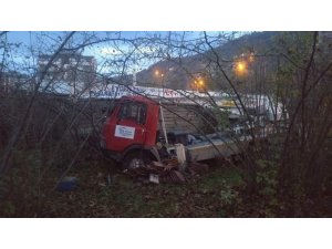 Freni boşalan vinç tarlaya uçtu: 1 yaralı