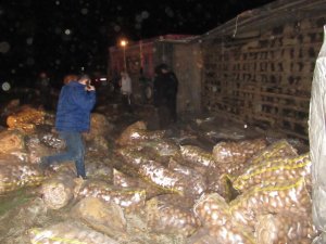 Patates yüklü kamyon devrildi, 1 yaralı