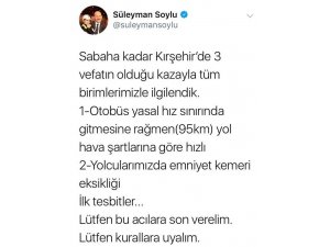 Bakan Soylu’dan Kırşehir’deki otobüs kazasına ilişkin açıklama