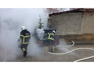 Park halindeki otomobil alev alev yandı