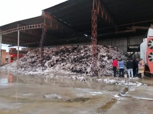 Fabrikada çıkan yangında tonlarca pamuk kül oldu
