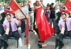 GAZİ madalyasını ve protez bacağını atıyorsa..