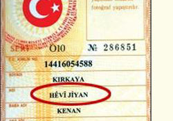 Kürtçe karekter nüfus cüzdanında