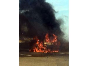 Seyir halindeki LPG’li otomobil alev alev yandı