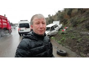 Hurdaya dönen araçtan burnu bile kanamadan çıktı