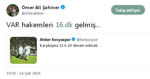 Ömer Ali Şahiner: VAR hakemleri 16. dakikada gelmiş