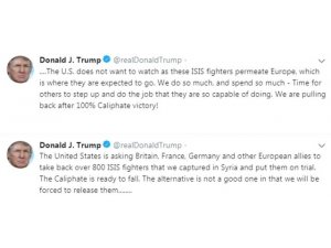 Trump, AB’den DEAŞ militanlarını geri alarak yargılamalarını istedi