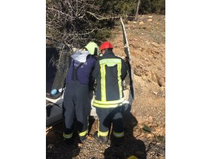 Ağaca çarpan otomobil sürücüsü araçta sıkıştı