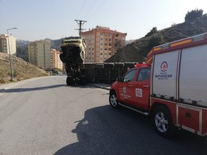 Park edilmek istenen tomruk yüklü tır şaha kalktı