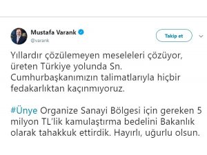 Ünye OSB için 5 milyon lira