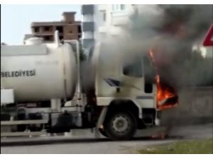 Alev alev yanan vidanjör bomba gibi patladı