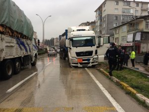 Kontrolden çıkan tır aydınlatma direğine çarptı: 1 hafif yaralı