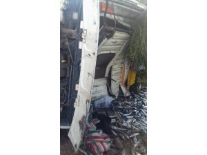 Didim’de balık kamyonu devrildi, binlerce balık caddeye saçıldı