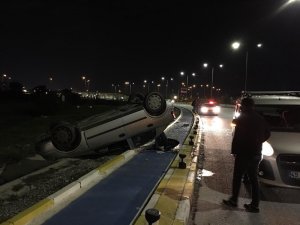 Takla atan otomobilden burnu bile kanamadan çıktı