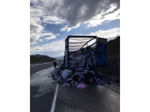 Tırın dorsesi seyir halinde alev aldı