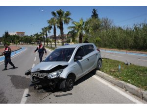 Palmiye ağacına çarpan otomobilin sürücüsü yaralandı