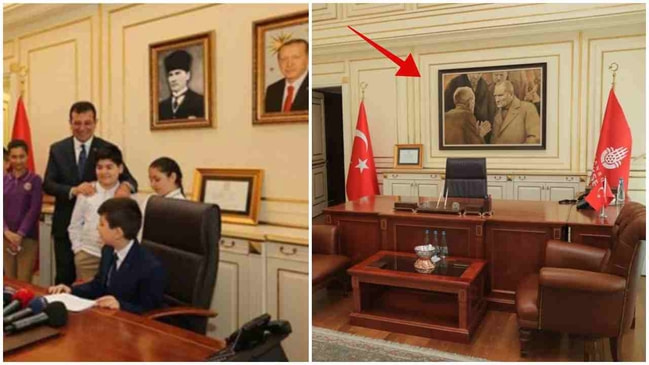 Onu daha iyi görmek için mi? İmamoğlu, Erdoğan fotoğrafının yerini değiştirdi!