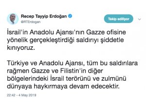 Erdoğan, İsrail'in AA'nın Gazze ofisine yönelik saldırısını kınadı