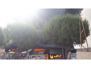 Bodrum’daki iş yeri yangınında alevler metrelerce yükseldi