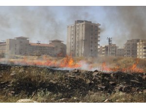 Şehir merkezinde çıkan arazi yangını çevredeki binaları etkiledi