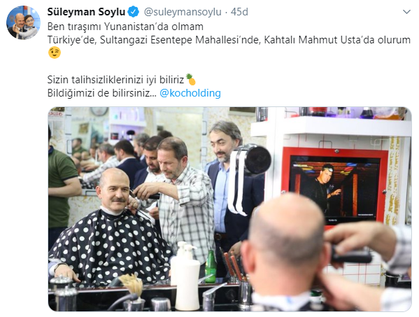 Bakan Soylu'dan Koç Holding'e cevap: Ben traşımı Yunanistan'da olmam!