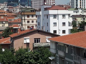 Çatıda tadilat yapanlar ile martının ilginç mücadelesi kamerada