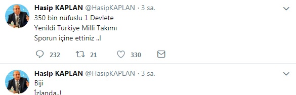 Hasip Kaplan'dan "Biji İzlanda" tweeti