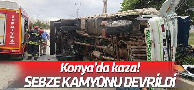Konya'da kaza! Sebze aracı devrildi
