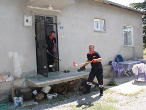 Eve  giren yılanı  itfaiye  çıkardı