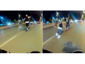 Pendik’te motosikletli magandanın tek teker kazası kamerada