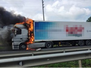 Ordu’da sebze-meyve yüklü tır alev alev yandı