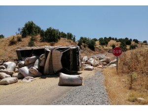 Saman yüklü kamyon devrildi: 2 Yaralı