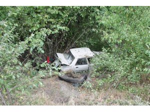 Otomobil bahçeye uçtu