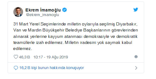 İmamoğlu terör destekçisi başkanların görevden alınmasından rahatsız oldu!