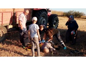 Traktöre yüklediği çalıların üzerinden düşüp yaralandı