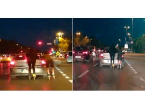 Maltepe’de patenli gençlerin tehlikeli yolculuğu kamerada