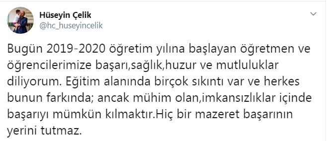 Hüseyin Çelik'ten dikkat çeken paylaşım