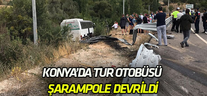 Konya'da tur otobüsü şarampole devrildi: 3 yaralı